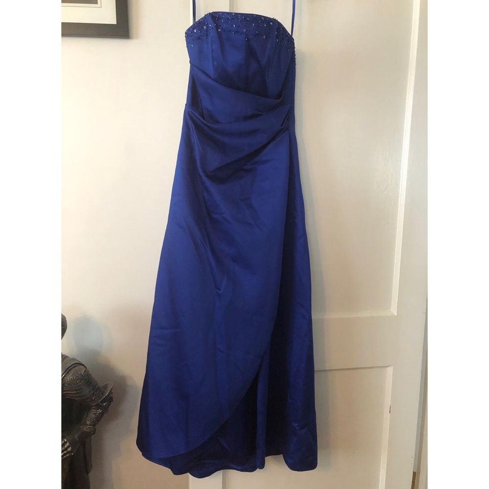 Royal blue prom dress beaded corset strapless silk